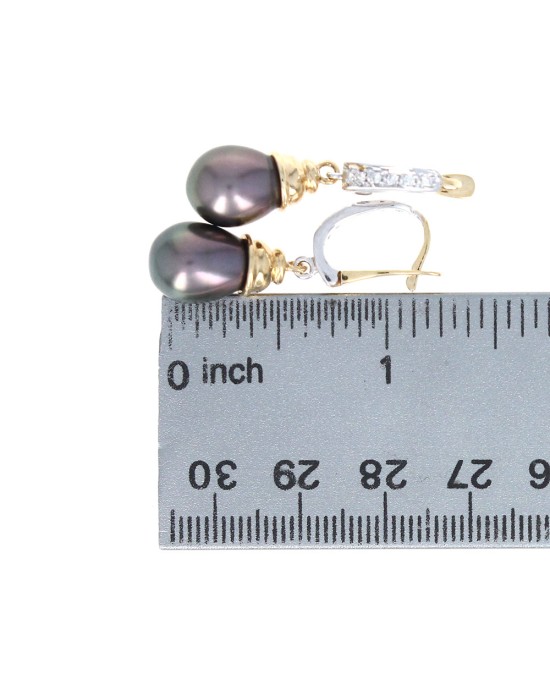 Black South Sea Pearl and Diamond Drop Earrings